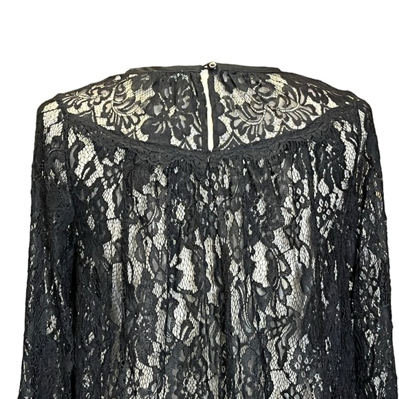 Kimchi Blue Floral Lace Long Sleeve Mini Dress. Fringe Hem. Black Size S #971 - Picture 6 of 9